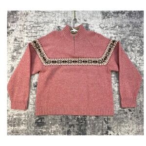 Vtg Woolrich Women XL 1/4 Zip Sweater Nordic Fair Isle Pink Grandmacore Gorpcore